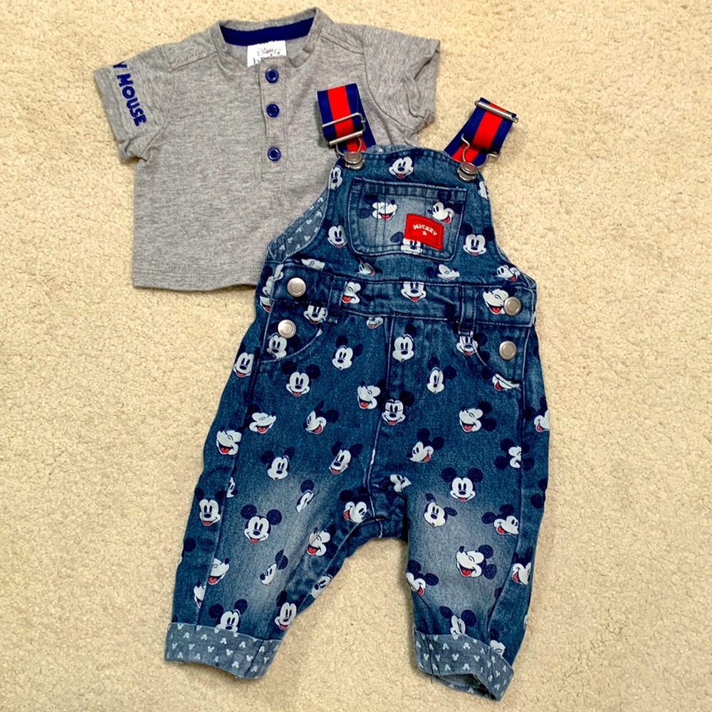 NWOT Mickey Mouse denim overalls outfit - 3M